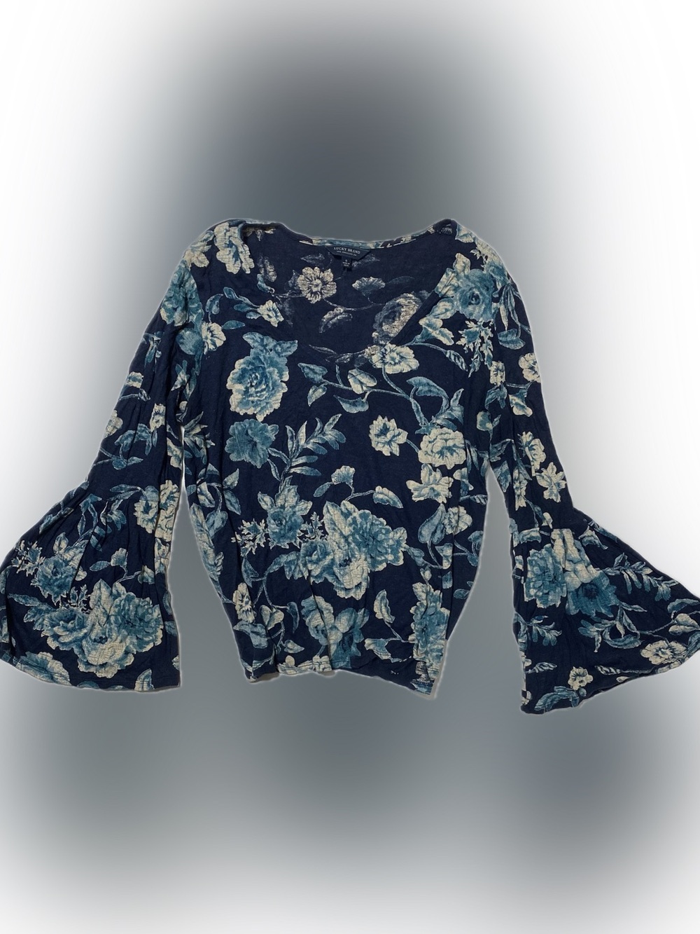 Lucky Brand Navy Floral Bell Sleeve Long Sleeve Tee